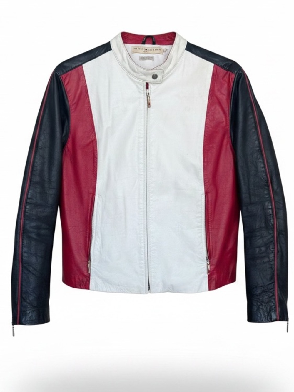 Vintage Tommy Hilfiger White, Red & Black Colorblock Leather Bomber